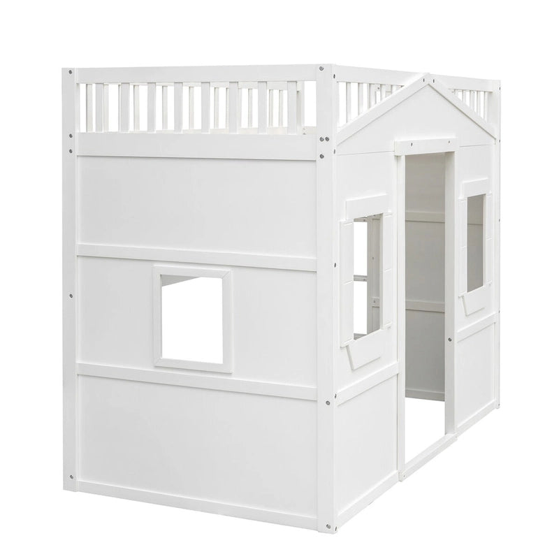 Twin Size Creativity House Bed Wood Loft Bed with Ladder