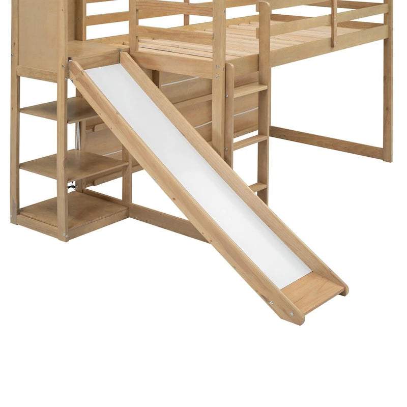 Twin Size Wood House Loft bed with Slide
