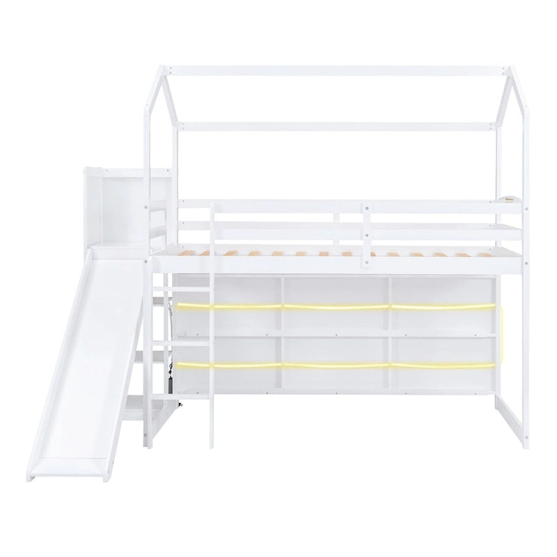 Twin Size Wood House Loft bed with Slide