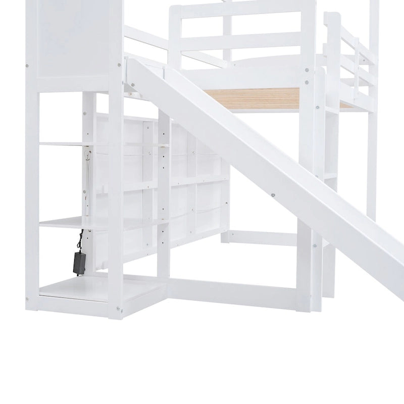 Twin Size Wood House Loft bed with Slide