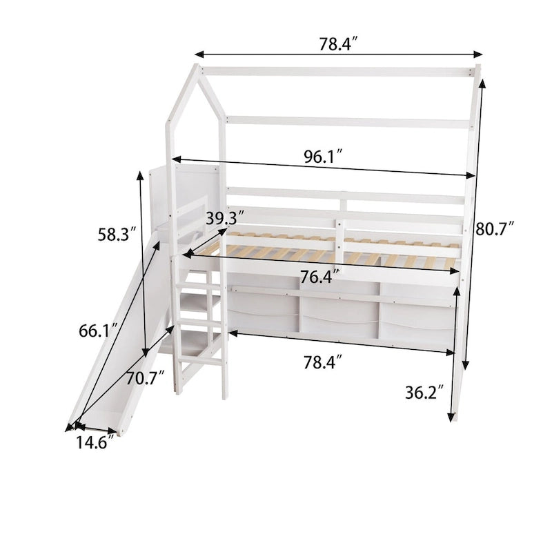 Twin Size Wood House Loft bed with Slide