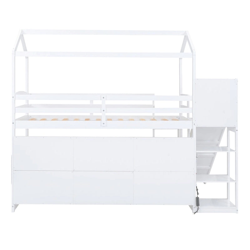 Twin Size Wood House Loft bed with Slide