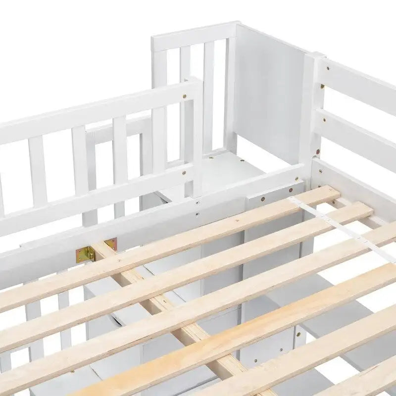 Wood Loft Bed with Built-in Desk,Bookshelves and Storage Staircase,Full Size