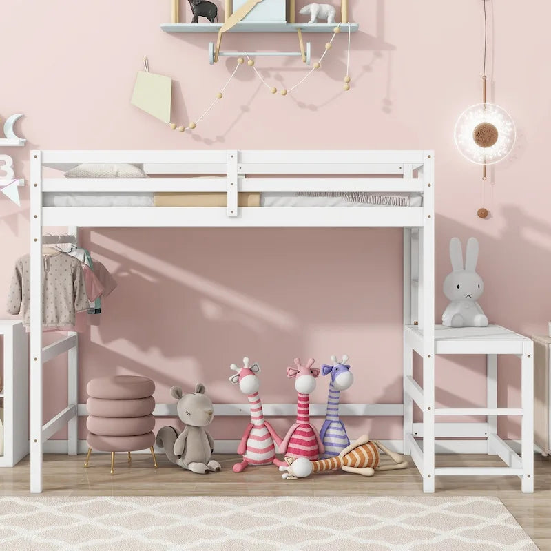 Twin High Loft Bed with Ladder landing Platform, Ladders, Guardrails