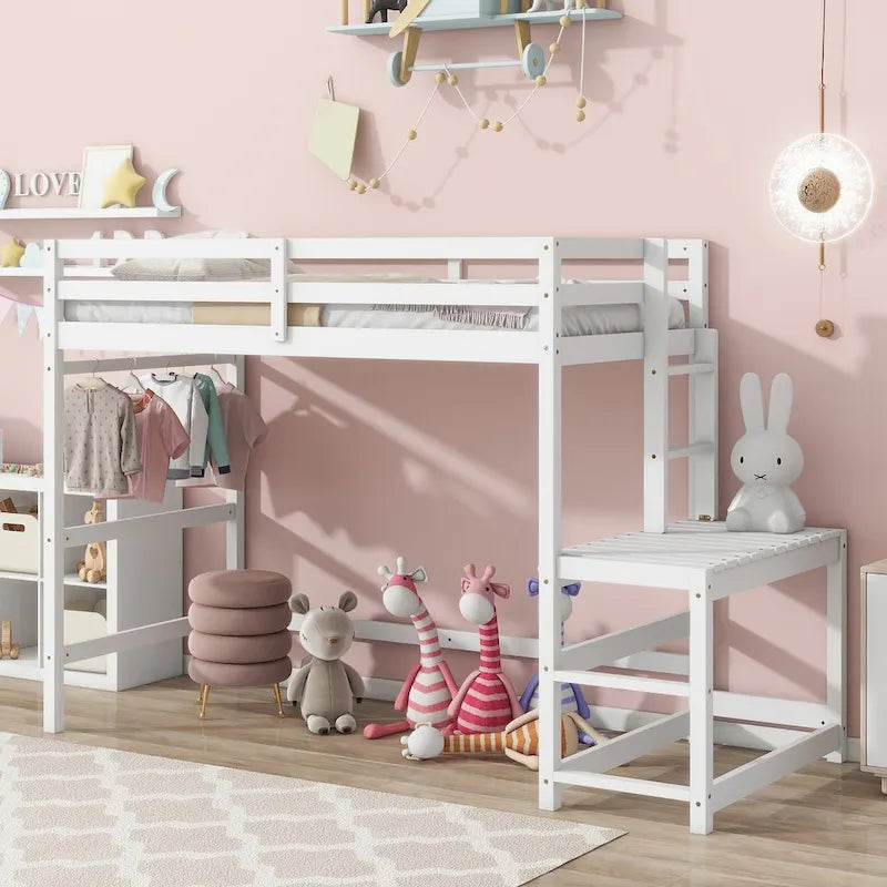Twin High Loft Bed with Ladder landing Platform, Ladders, Guardrails