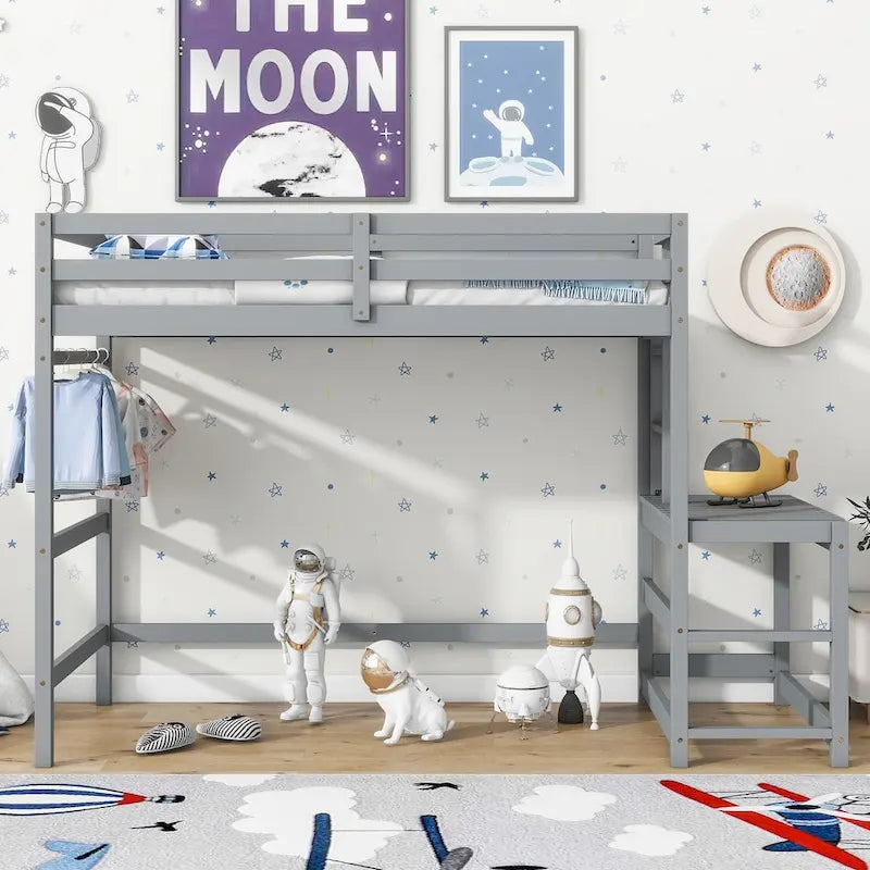 Twin High Loft Bed with Ladder landing Platform, Ladders, Guardrails