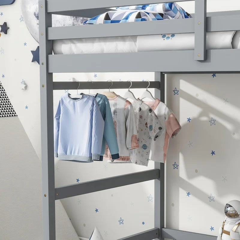 Twin High Loft Bed with Ladder landing Platform, Ladders, Guardrails