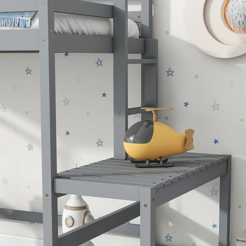 Twin High Loft Bed with Ladder landing Platform, Ladders, Guardrails