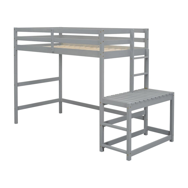 Twin High Loft Bed with Ladder landing Platform, Ladders, Guardrails