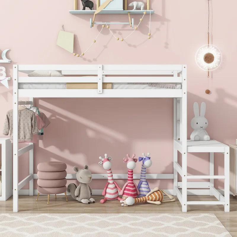 Twin High Loft Bed with Ladder landing Platform, Ladders, Guardrails