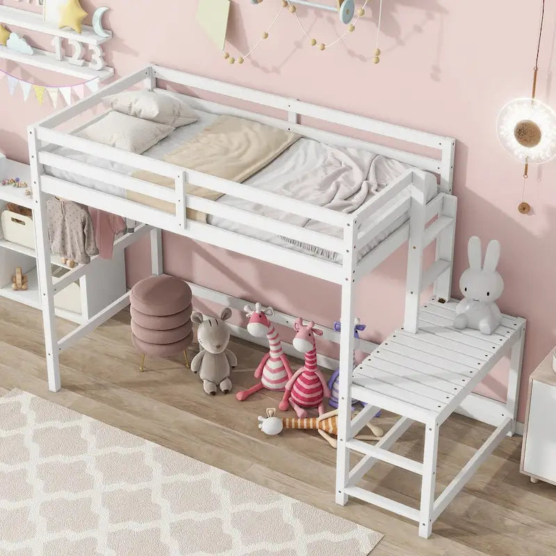 Twin High Loft Bed with Ladder landing Platform, Ladders, Guardrails