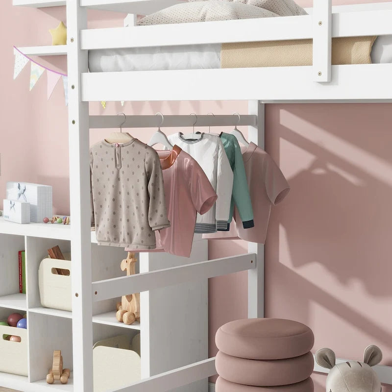 Twin High Loft Bed with Ladder landing Platform, Ladders, Guardrails