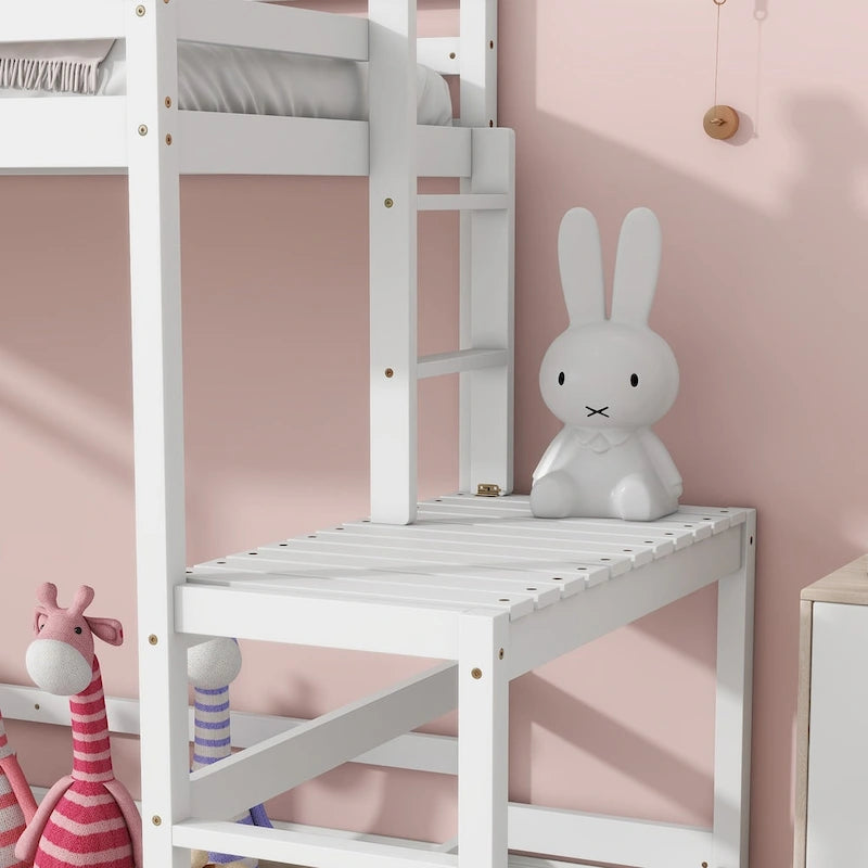 Twin High Loft Bed with Ladder landing Platform, Ladders, Guardrails