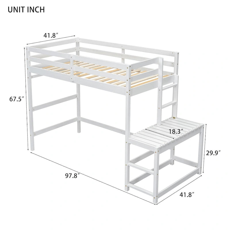 Twin High Loft Bed with Ladder landing Platform, Ladders, Guardrails