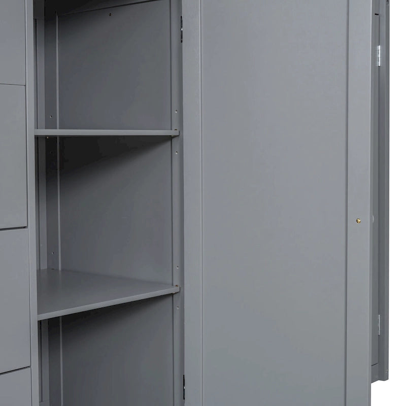Full Size Wood Loft Bed With Built-in Wardrobes