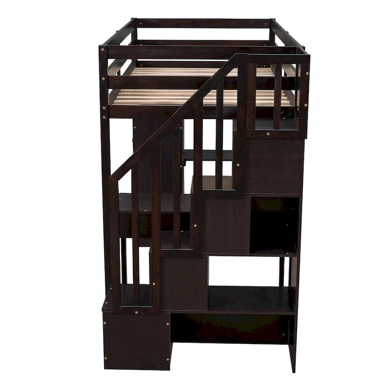 Solid Wood Twin Size Loft Bed with Desk