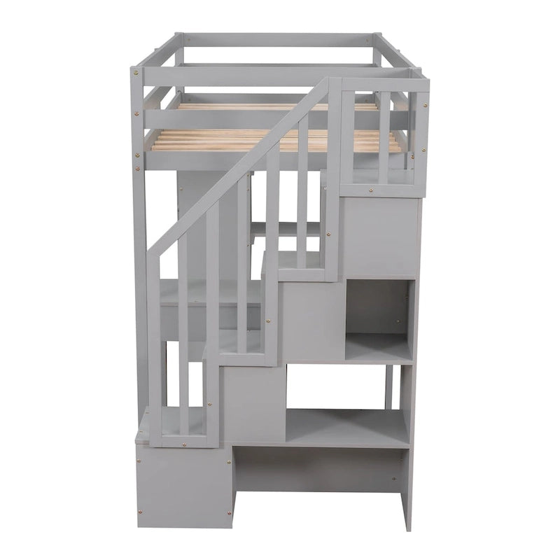Solid Wood Twin Size Loft Bed with Desk