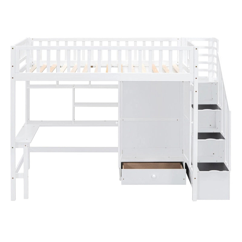 Twin Solid Wood Loft Bed with Integrated Desk and Wardrobe for Storage Solutions