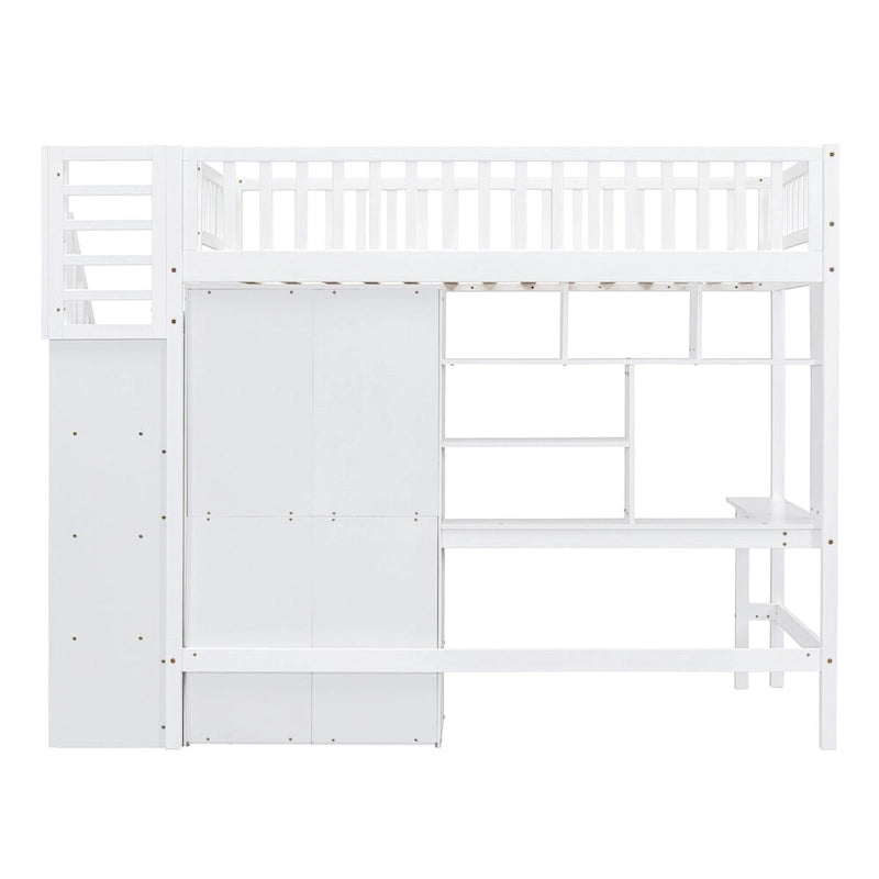 Twin Solid Wood Loft Bed with Integrated Desk and Wardrobe for Storage Solutions