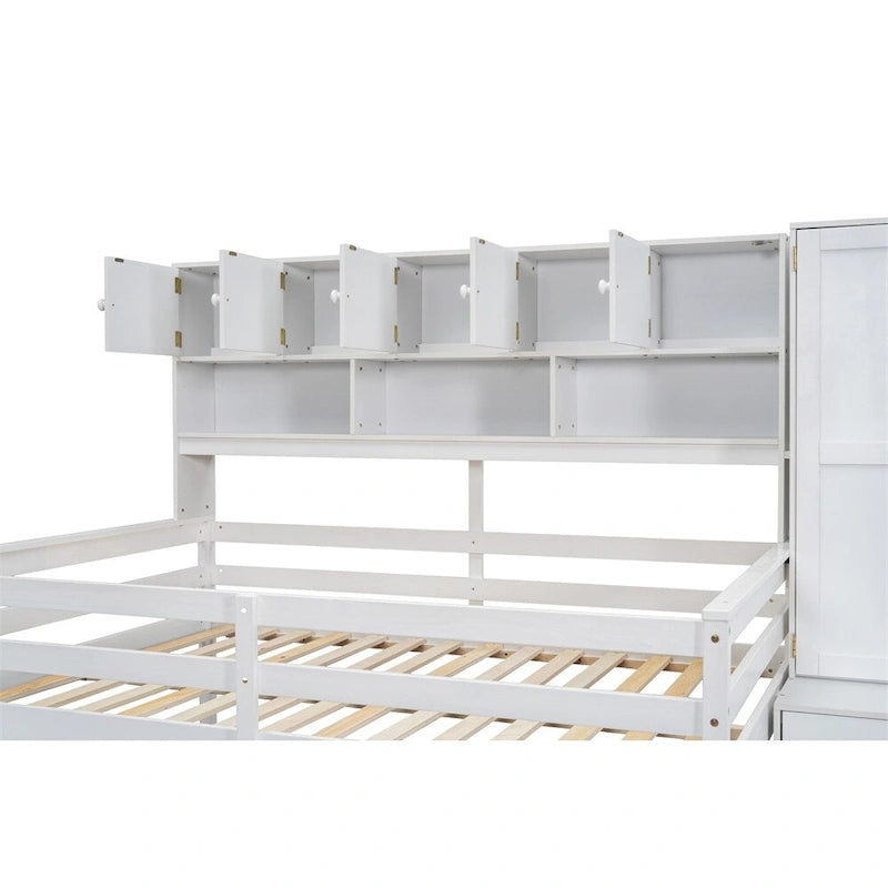 Full Size Wood Loft Bed with Under-bed Desk and Drawers