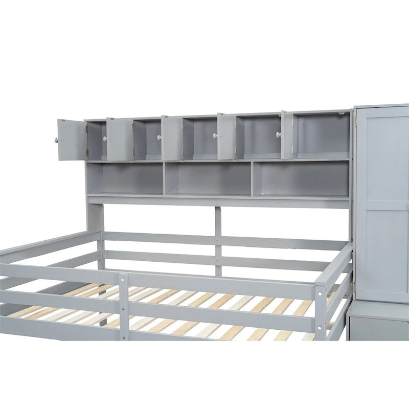 Full Size Wood Loft Bed with Under-bed Desk and Drawers