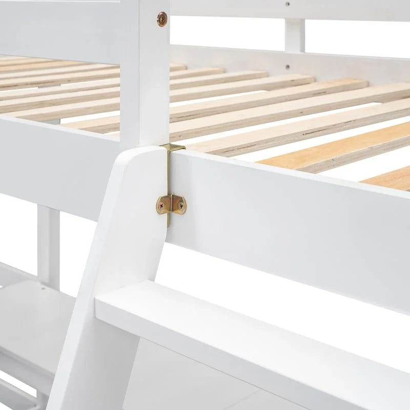 Wood Twin Size L-Shaped Loft Bed with Ladder and 2 Built-in L-Shaped Desks
