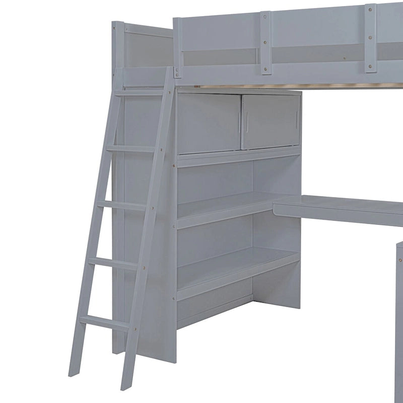 Full Size Loft Bed with Desk and Shelf