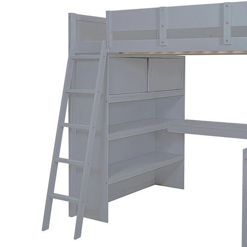 Full Size Loft Bed with Desk and Shelf