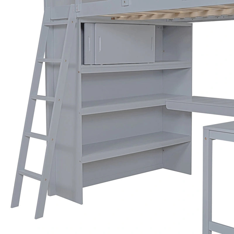 Full Size Loft Bed with Desk and Shelf