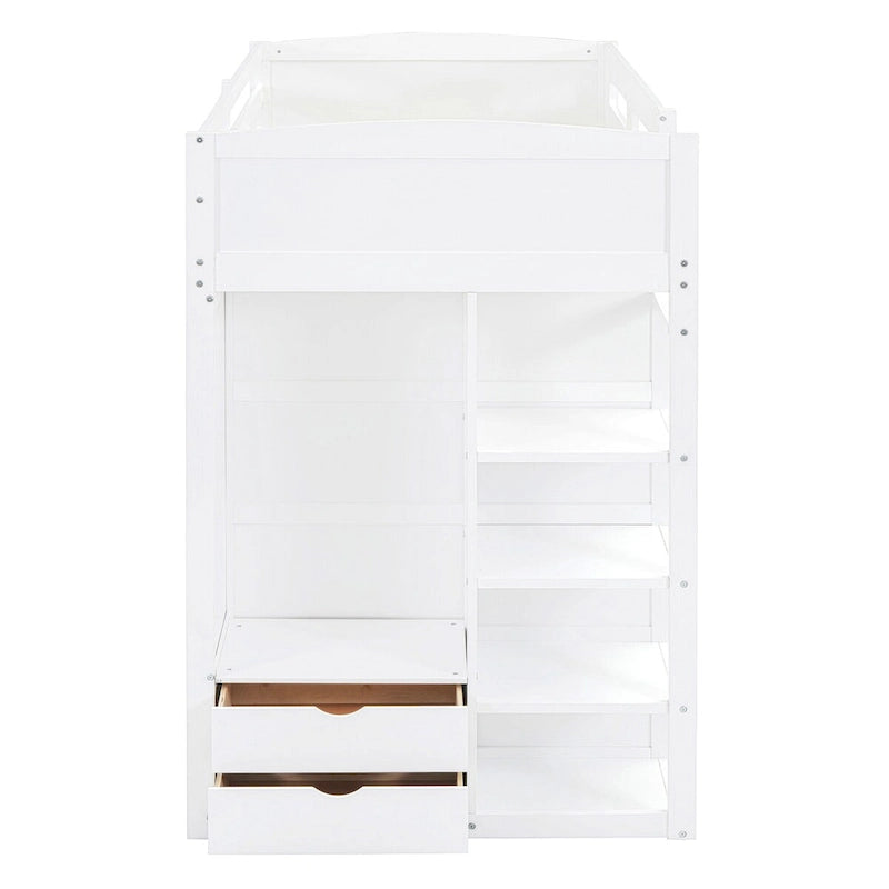 Loft Bed with Desk, Wardrobes, 4 Drawers and 4 Shelves