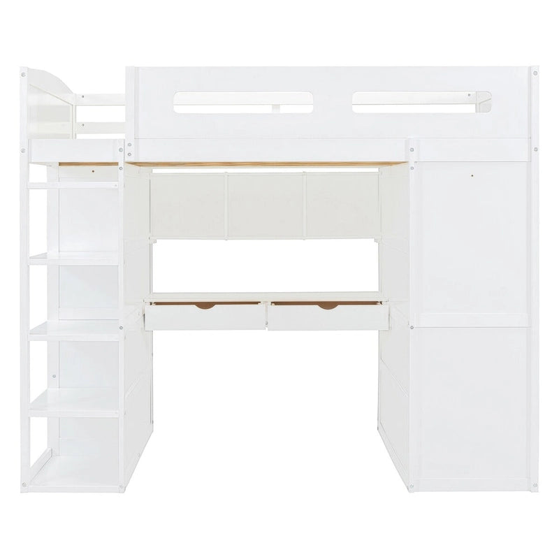 Loft Bed with Desk, Wardrobes, 4 Drawers and 4 Shelves